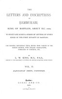 “The” Letters and Inscriptions of Hammurabi, King of Babylon, about B.C. 2200 封面