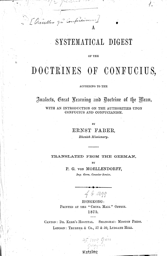 A Systematical Digest of the Doctrines of Confucius 封面
