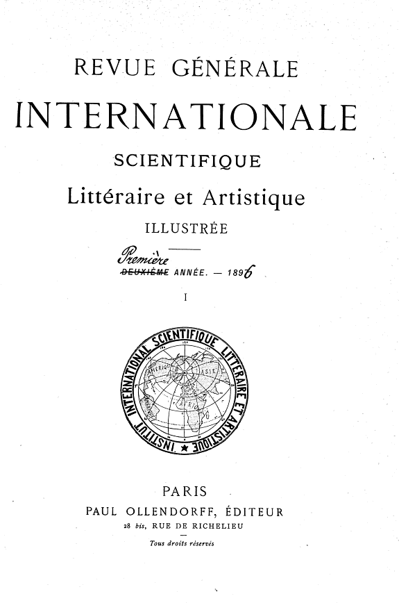 Revue générale internationale scientifique, littéraire et artistique illustrée 封面
